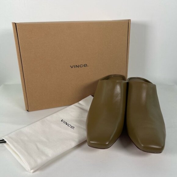 NWB VINCE. GENUINE LEATHER BENITA, CYPRESS LE Wedge Mules Slip-On Styling Sz 8 - Picture 1 of 16